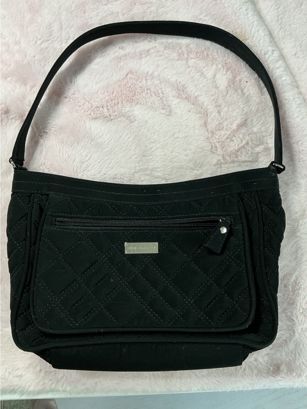 Vera Bradley Black Quilted Shoulder Bag with Front Zip D24